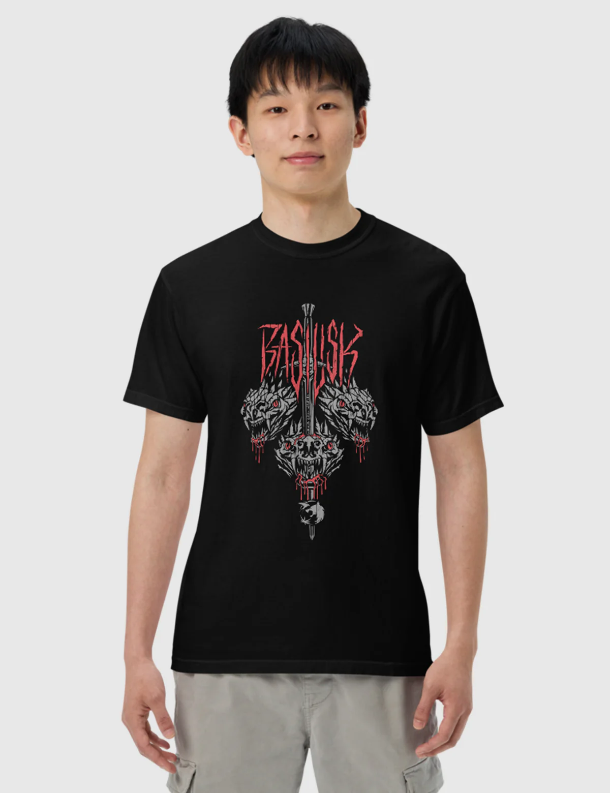 The Witcher Basilisk Men’s Garment-dyed Heavyweight T-shirt [Black] - Image 2