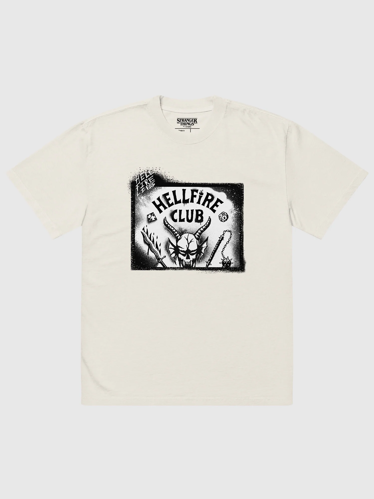 Stranger Things Oversized Faded T-Shirt Hellfire Lives Scribble